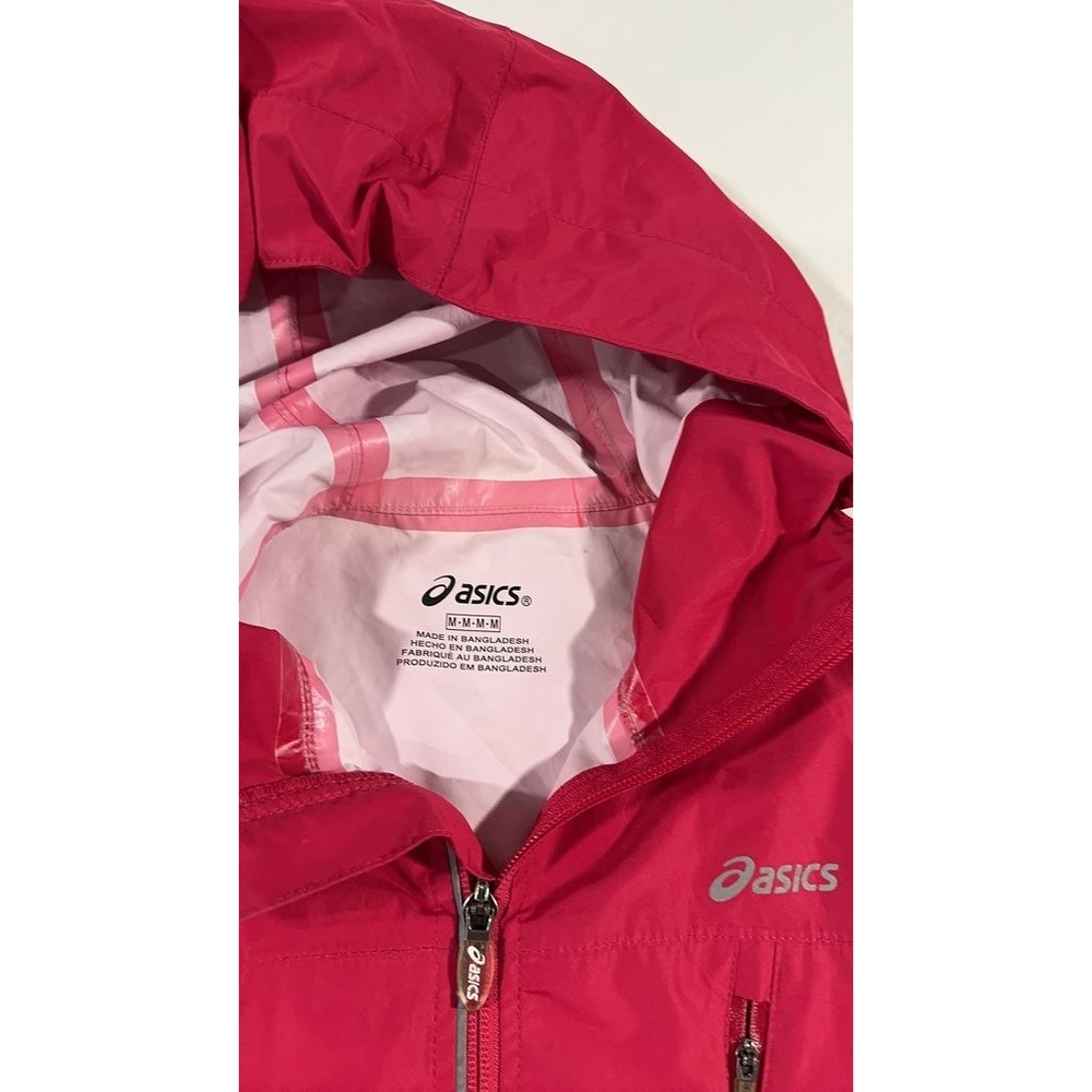 ASICS Womens Red Hooded Windbreaker Jacket Reflective Athletic Rain Coat Medium - Picture 2 of 4